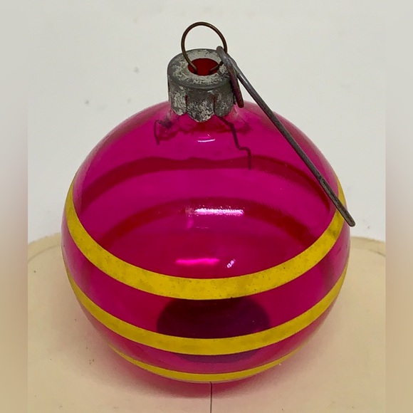 WWII Era Antique Unsilvered Striped Painted Blown Glass Christmas Tree Ornament - Picture 3 of 15